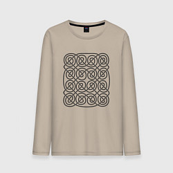 Лонгслив хлопковый мужской Кельтский бесконечный черный узор, цвет: миндальный
