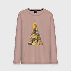 Лонгслив хлопковый мужской Новогодняя ёлка из котиков, цвет: пыльно-розовый