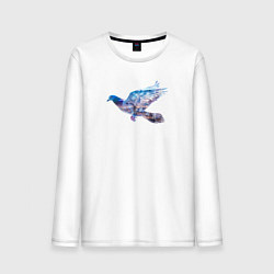 Лонгслив хлопковый мужской Летящий голубь и ночной город с двойной экспозицие, цвет: белый