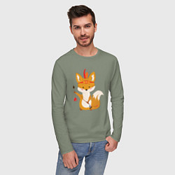 Лонгслив хлопковый мужской Лисёнок лучник, цвет: авокадо — фото 2