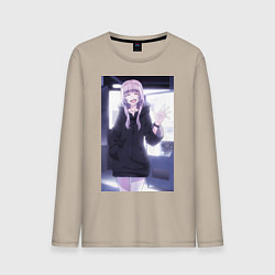 Лонгслив хлопковый мужской Надзуна Нанакуса - Песнь ночных сов, цвет: миндальный