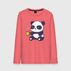 Лонгслив хлопковый мужской Панда с кофе, цвет: коралловый