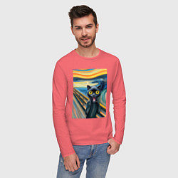 Лонгслив хлопковый мужской Пантера кричит - мем нейросеть, цвет: коралловый — фото 2