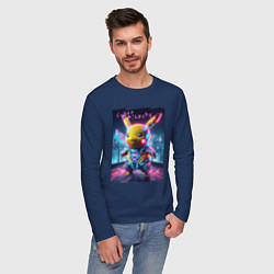 Лонгслив хлопковый мужской Cyber Pikachu - neon glow ai art fantasy, цвет: тёмно-синий — фото 2