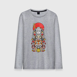 Лонгслив хлопковый мужской Девушка ниндзя и тигр, цвет: меланж