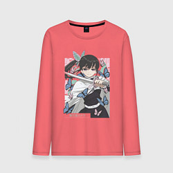 Лонгслив хлопковый мужской Клинок рассекающий демонов Канао Цуюри квадрат, цвет: коралловый