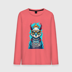 Лонгслив хлопковый мужской Современная сова, цвет: коралловый