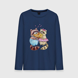 Лонгслив хлопковый мужской Пицца и енотики, цвет: тёмно-синий