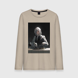 Лонгслив хлопковый мужской Человек-бензопила Кига Демон Голода, цвет: миндальный