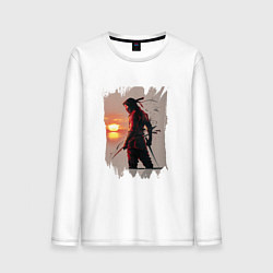 Лонгслив хлопковый мужской Ниндзя на закате, цвет: белый