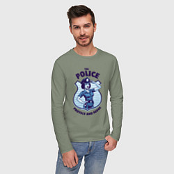 Лонгслив хлопковый мужской Полиция - служить и защищать, цвет: авокадо — фото 2