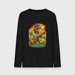 Лонгслив хлопковый мужской Конь играет на гитаре жарким летом, цвет: черный