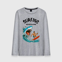 Лонгслив хлопковый мужской Shark and surfer - never alone, цвет: меланж