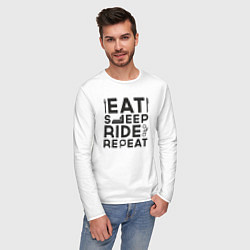 Лонгслив хлопковый мужской Eat sleep ride repeat, цвет: белый — фото 2