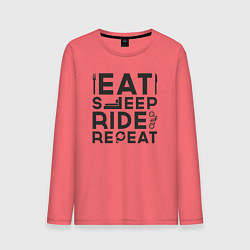 Лонгслив хлопковый мужской Eat sleep ride repeat, цвет: коралловый