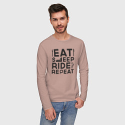 Лонгслив хлопковый мужской Eat sleep ride repeat, цвет: пыльно-розовый — фото 2