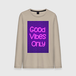 Мужской лонгслив Неоновая надпись good vibes only и кирпичная стена