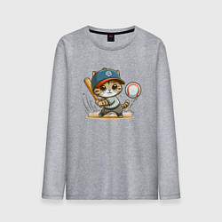 Мужской лонгслив Котёнок крутой баттер бейсбольной команды - нейрос
