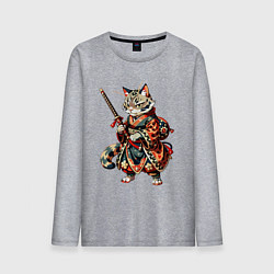 Лонгслив хлопковый мужской Кот ниндзя - японский воин, цвет: меланж