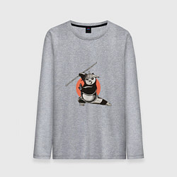 Лонгслив хлопковый мужской Кунгфу панда По с бамбуковой палкой, цвет: меланж