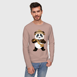 Лонгслив хлопковый мужской Веселая панда следопыт, цвет: пыльно-розовый — фото 2