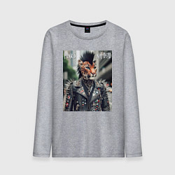 Лонгслив хлопковый мужской Леопард панк музыкант - нейросеть, цвет: меланж