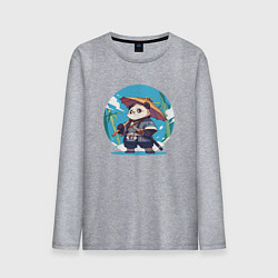 Лонгслив хлопковый мужской Панда самурай, цвет: меланж