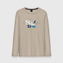 Лонгслив хлопковый мужской Сухой Суперджет 100 цветной с надписью, цвет: миндальный
