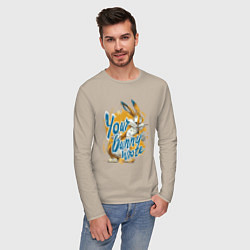 Лонгслив хлопковый мужской Your bunny wrote sign, цвет: миндальный — фото 2