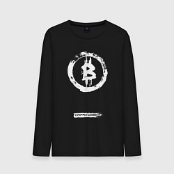 Лонгслив хлопковый мужской Биткоин белый - криптовалюта, цвет: черный