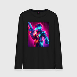 Лонгслив хлопковый мужской Minecraft and cyberpunk collaboration - neon glow, цвет: черный