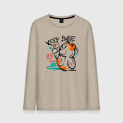 Лонгслив хлопковый мужской Продолжай улыбаться, цвет: миндальный