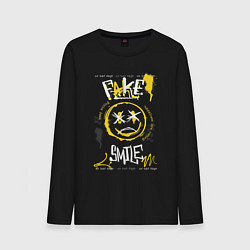 Лонгслив хлопковый мужской Фальшивая улыбка, цвет: черный