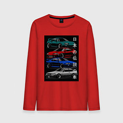 Лонгслив хлопковый мужской JDM автомобили, цвет: красный