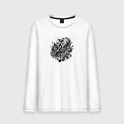 Лонгслив хлопковый мужской Орнамент со скрипичным ключом тату стиль, цвет: белый