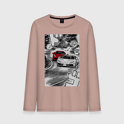 Лонгслив хлопковый мужской Lamborghini initial d, цвет: пыльно-розовый