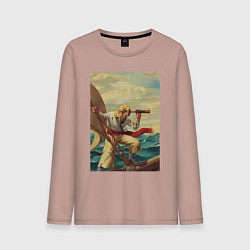 Лонгслив хлопковый мужской Моряк и подзорная труба, цвет: пыльно-розовый