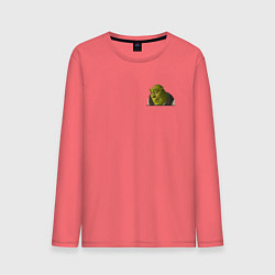 Лонгслив хлопковый мужской Шрек удивляется - мем, цвет: коралловый