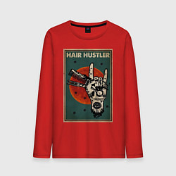 Лонгслив хлопковый мужской Парикмахер ножницы, цвет: красный