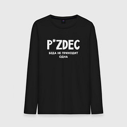 Лонгслив хлопковый мужской Pizdec беда не приходит одна, цвет: черный