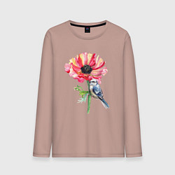 Лонгслив хлопковый мужской Мак и лазоревка, цвет: пыльно-розовый