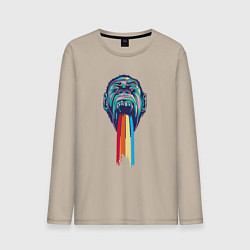 Лонгслив хлопковый мужской Горилла и радуга, цвет: миндальный