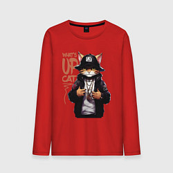 Лонгслив хлопковый мужской Кот рэпер - rapper cat, цвет: красный