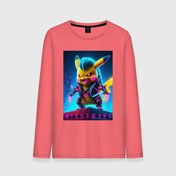 Лонгслив хлопковый мужской Cyberpunk - terrible Pikachu with claws, цвет: коралловый
