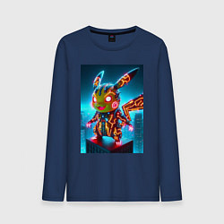 Лонгслив хлопковый мужской Неоновый Пикачу вампир - нейроарт киберпанк аниме, цвет: тёмно-синий