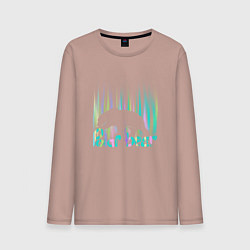Лонгслив хлопковый мужской Медведь в полярном сиянии, цвет: пыльно-розовый