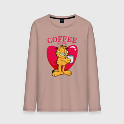 Лонгслив хлопковый мужской Coffee is love Гарфилд, цвет: пыльно-розовый