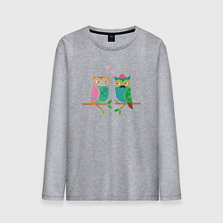 Лонгслив хлопковый мужской Влюблённые совы, цвет: меланж