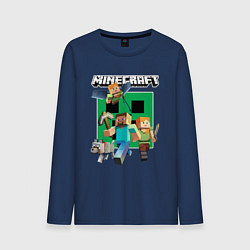 Лонгслив хлопковый мужской Стив и Алекс с волком из Майнкрафт, цвет: тёмно-синий