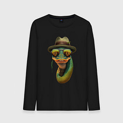 Лонгслив хлопковый мужской Змея в шляпе, цвет: черный